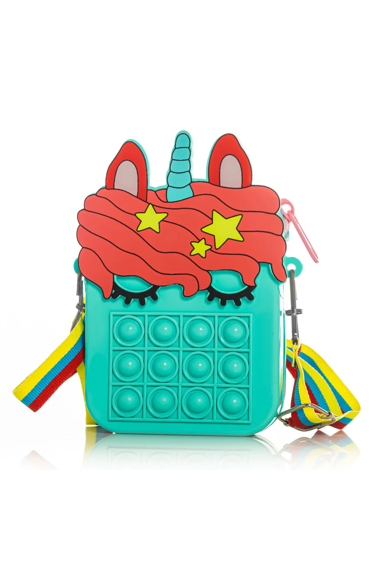 Turkuaz Silikon Popit Unicorn Omuz Çantası Duyusal Stres Giderici, BPA Free