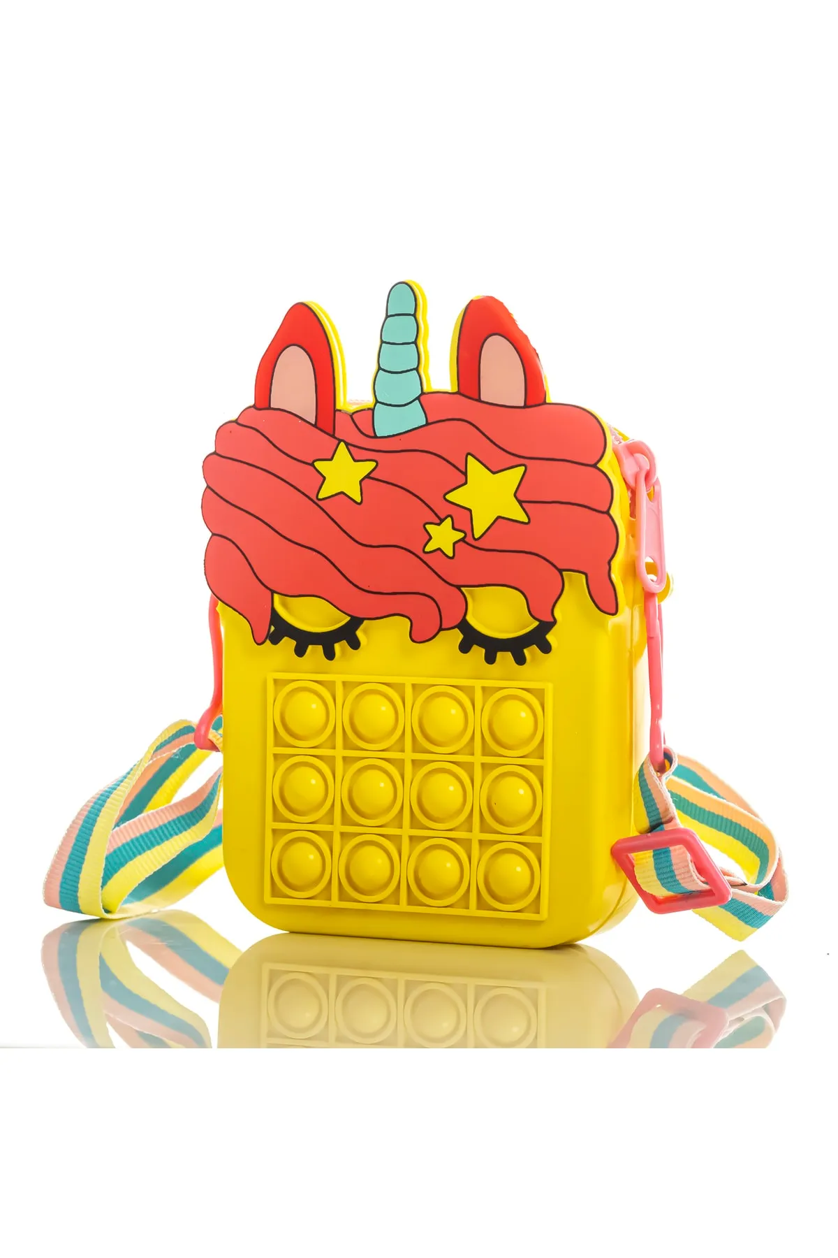 Sarı Silikon Popit Unicorn Omuz Çantası Duyusal Stres Giderici, BPA Free