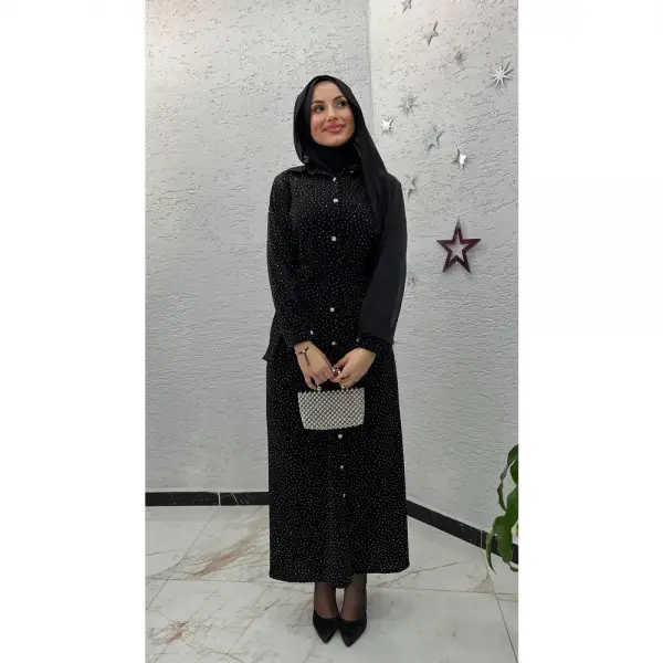 Siyah Elbise Taş Detaylı