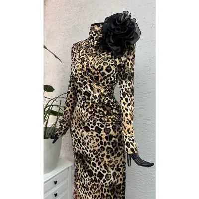 Leopar Desenli Elbise 