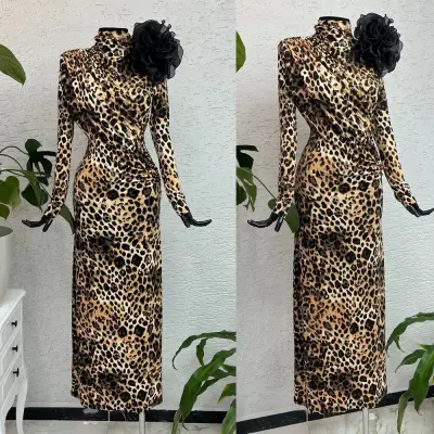 Leopar Desenli Elbise 