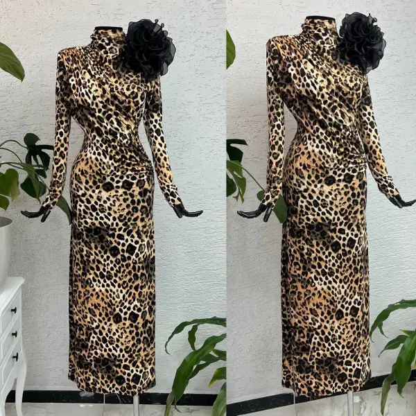 Leopar Desenli Elbise 