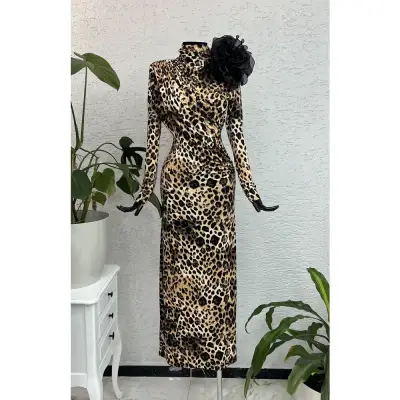 Leopar Desenli Elbise 