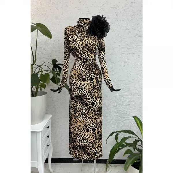 Leopar Desenli Elbise 