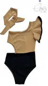 Krem Dekolite Modelli Kız Çocuk Mayosu
