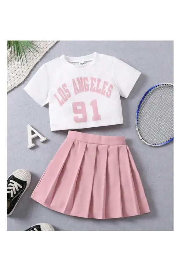 Pile Etekli Baskılı Kız Çocuk Takım