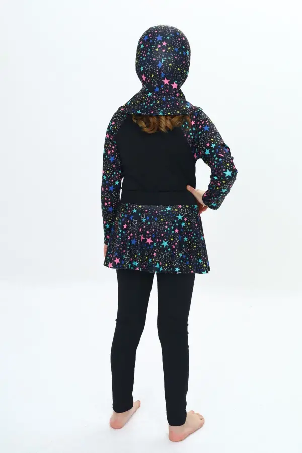 Üç Parça Kız Çocuk Haşema, Tesettür, Etekli, Kapalı Mayo