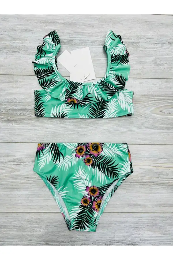 Fırfırlı Baskılı Kız Çocuk Mayosu