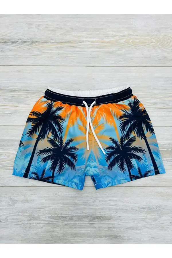 Erkek Çocuk Su Tutmaz Paraşüt Kumaş Karakter Baskılı Bel Bağcıklı Şort Mayo File Ağ