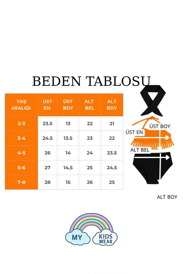 Bandanalı Fırfır Detaylı Yüksek Bel Kız Çocuk Mayo Takımı
