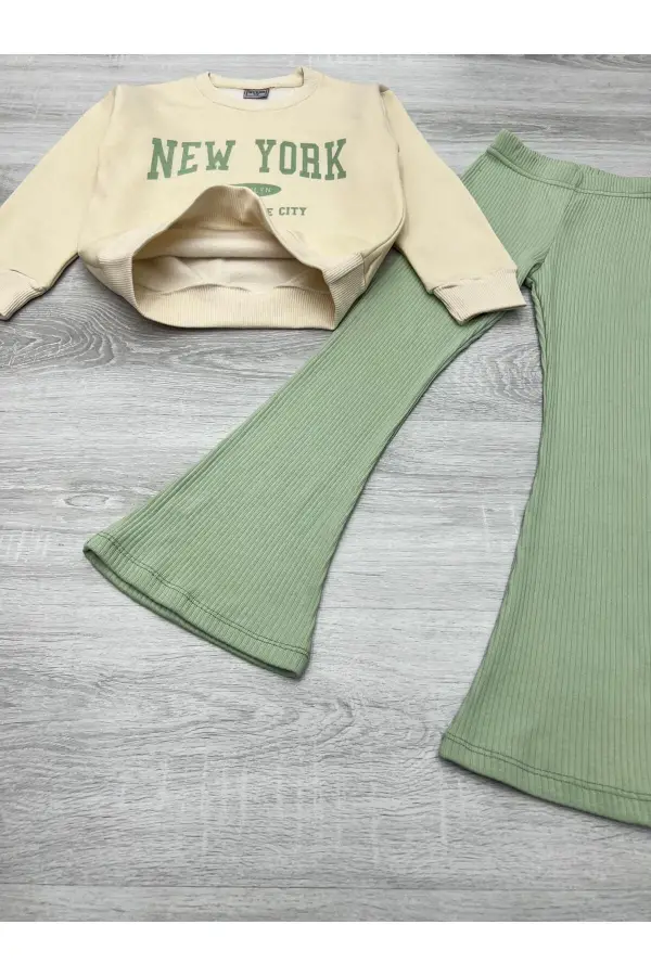 İki Parça Çocuk İspanyol Pantolon ve Baskılı Sweat