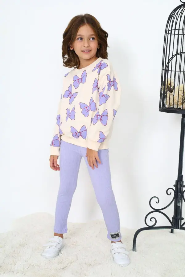 Fiyonk Desenli İki İplik Kız Çocuk Takımları