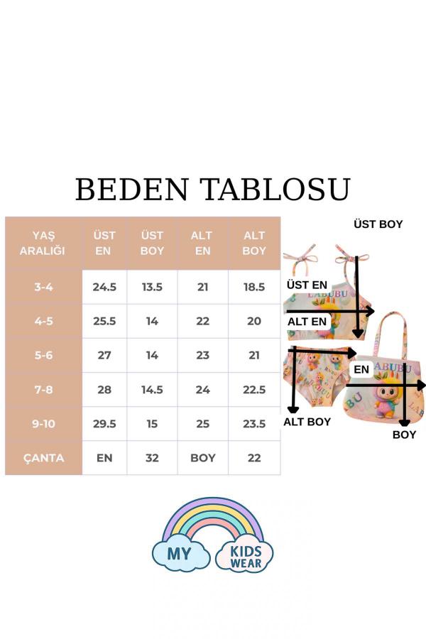 Kız Çocuk Üç Parça Çantalı Fırfırlı Bikini Takım 3-10 Yaş 11956