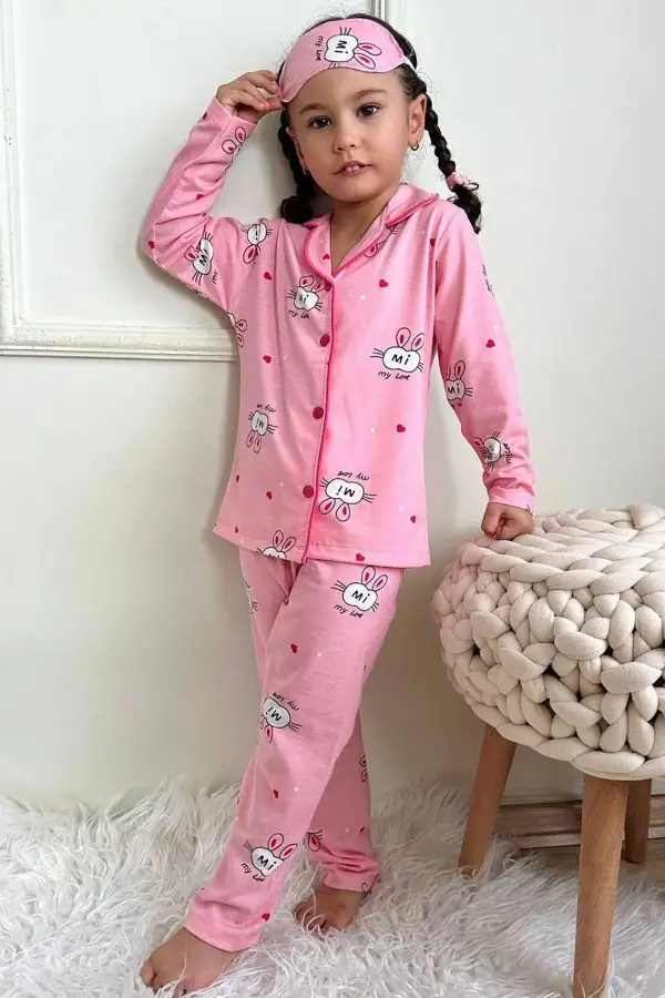 Kız Çocuk Göz Bantlı Pijama Takımı