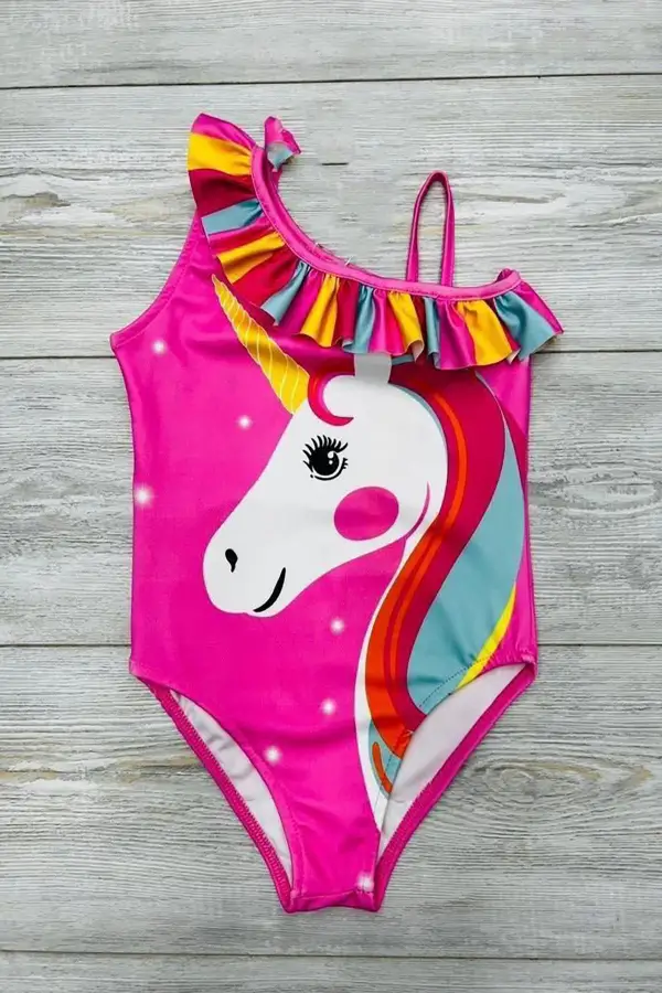 Fırfırlı Baskılı Kız Çocuk Mayosu