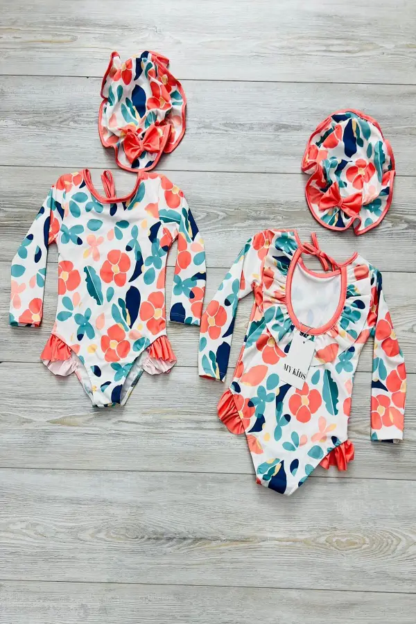 Şapkalı Sırtı Fırfırlı İp Askılı Çiçekli Mayo