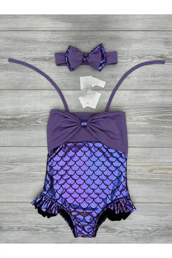 Hologram Ve Parlak Lame Balık Görünümlü Mayo - Mor