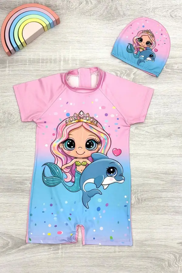 Kız Çocuk Dalgıç Kumaş Gizli Fermuarlı Boneli Mayo Takımı 3-10 Yaş 11206