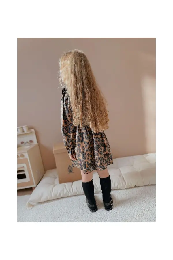 Leopar Desenli Kız Çocuk Elbise