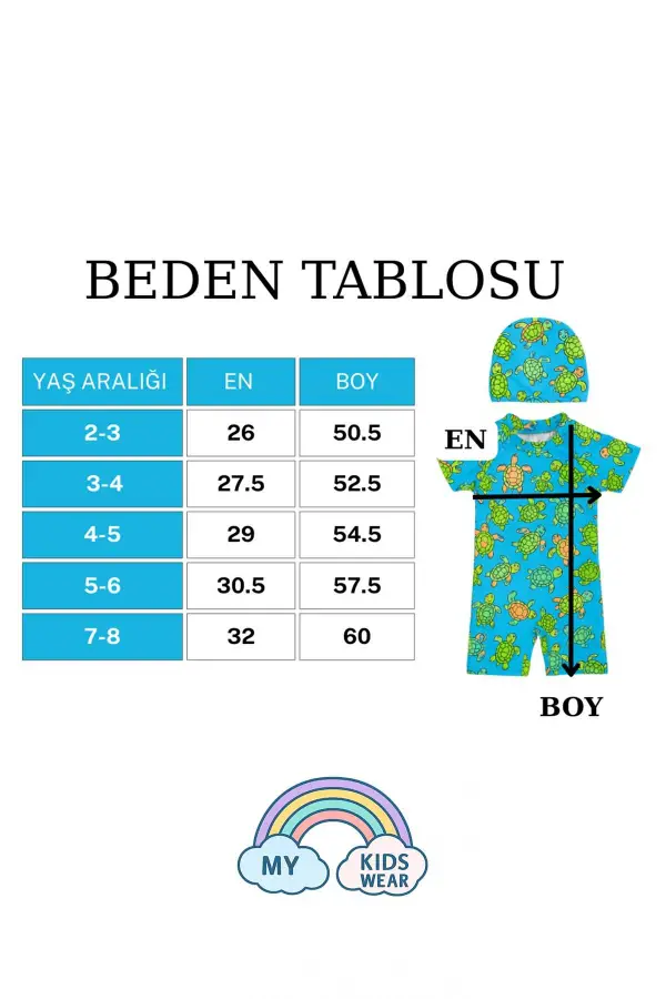Boneli ,Pervaz Fermuarlı ,Güneş Korumalı Erkek Çocuk Tulum Mayo
