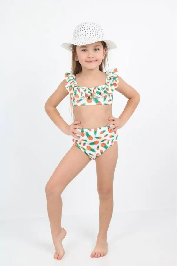 Fırfırlı Baskılı Kız Çocuk Mayosu