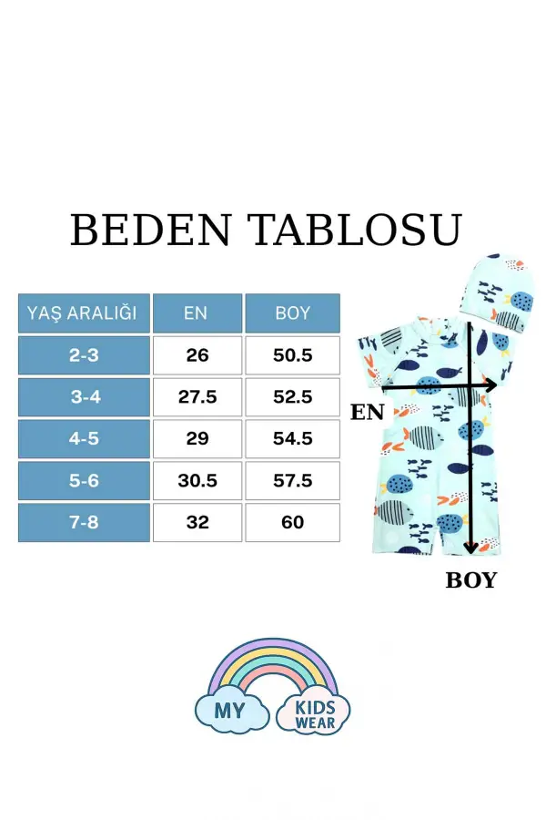 Boneli ,Pervaz Fermuarlı ,Güneş Korumalı Erkek Çocuk Tulum Mayo