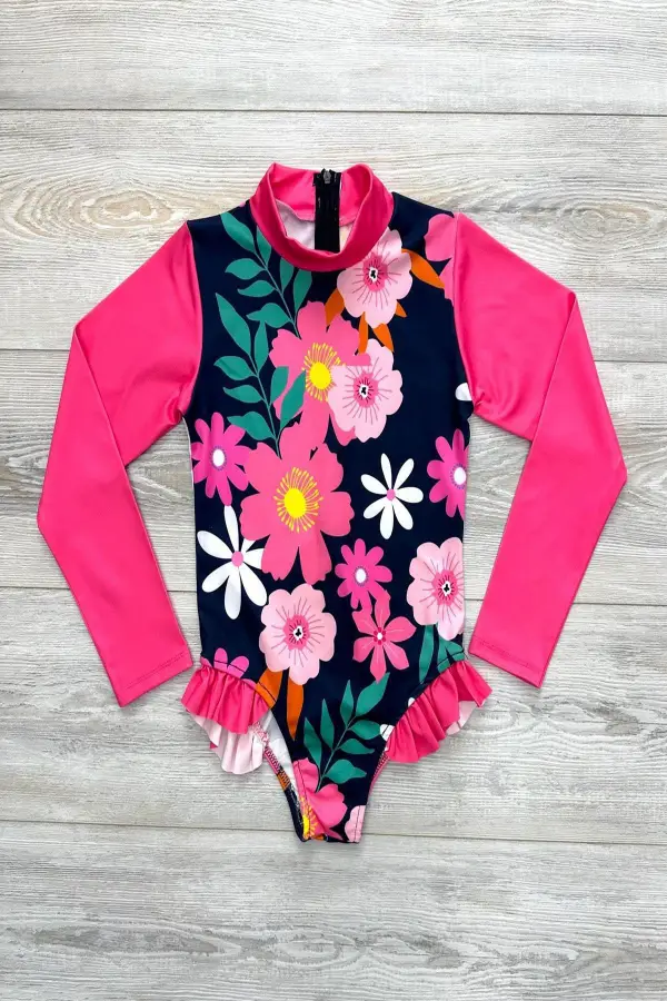 Fermuarlı Boneli Uzun Kol Kız Çocuk Mayo