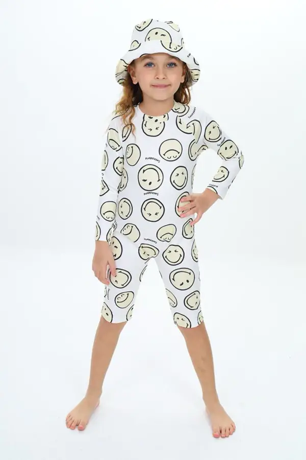 Baskılı Şapka Detaylı Çocuk Mayosu