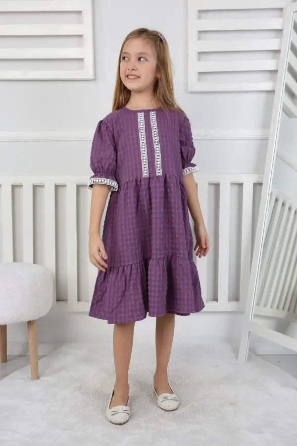 Gofre Kumaş Kız Çocuk Elbise