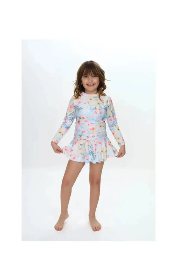 Etek Detaylı Kız Çocuk Desenli Mayo