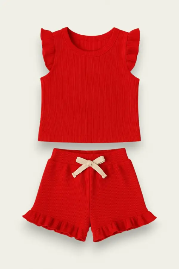 Fırfırlı Kız Çocuk Şort Takım