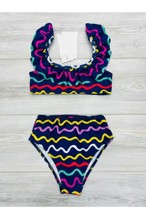 Fırfırlı Baskılı Kız Çocuk Mayosu