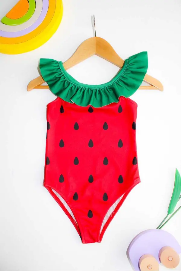 Çapraz Fırfır Askılı Kız Çocuk Mayo