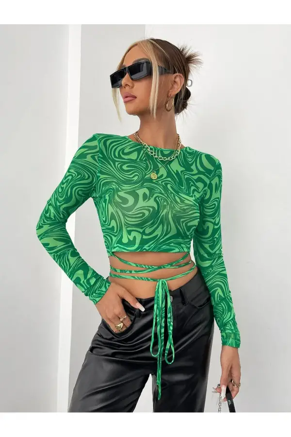 Dijital Baskılı Belden Bağlamalı Crop