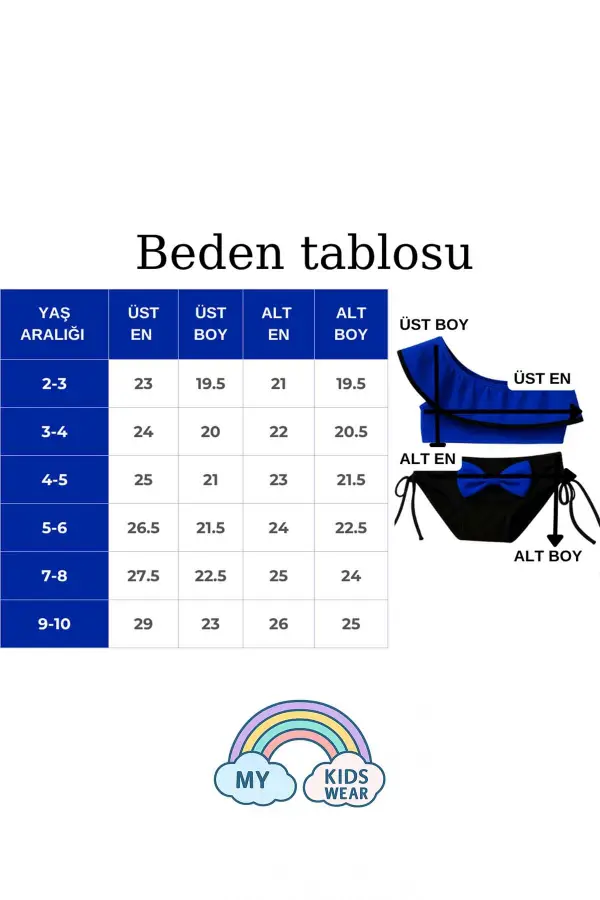 Yarım Kol Fiyonklu Arkadan Bağlamalı Çocuk Bikini Takım