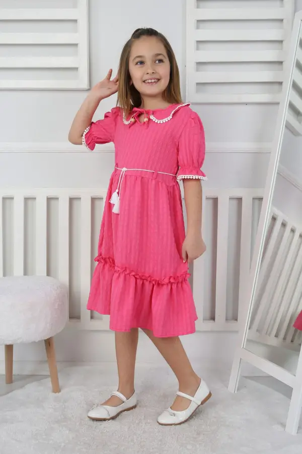Gofre Kumaş Kız Çocuk Elbise