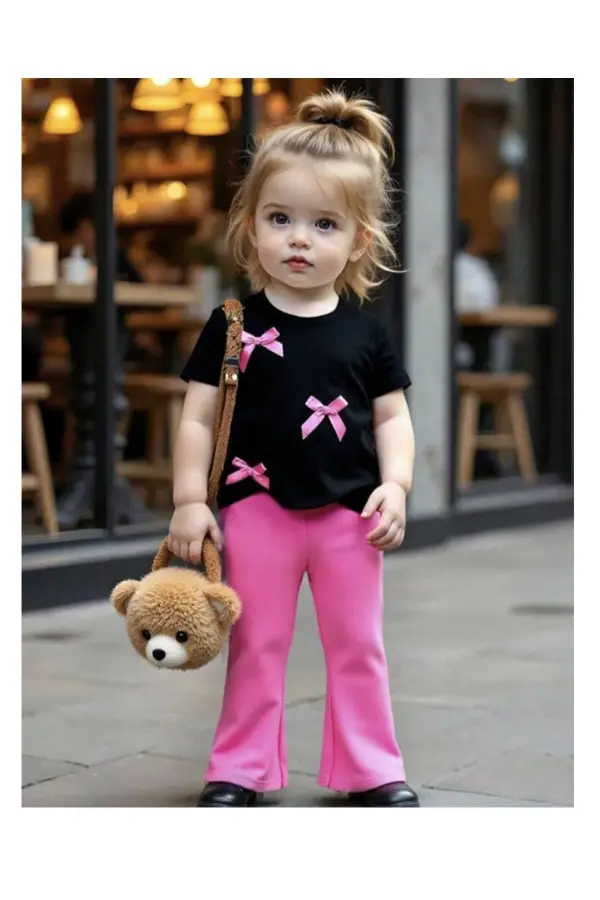 Kız Çocuk Fiyonk Detaylı Alt Üst Takım