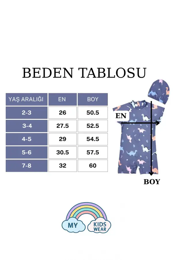 Boneli ,Pervaz Fermuarlı ,Güneş Korumalı Erkek Çocuk Tulum Mayo