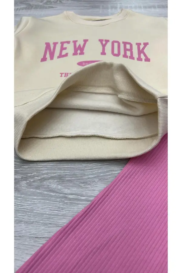 İki Parça Çocuk İspanyol Pantolon ve Baskılı Sweat