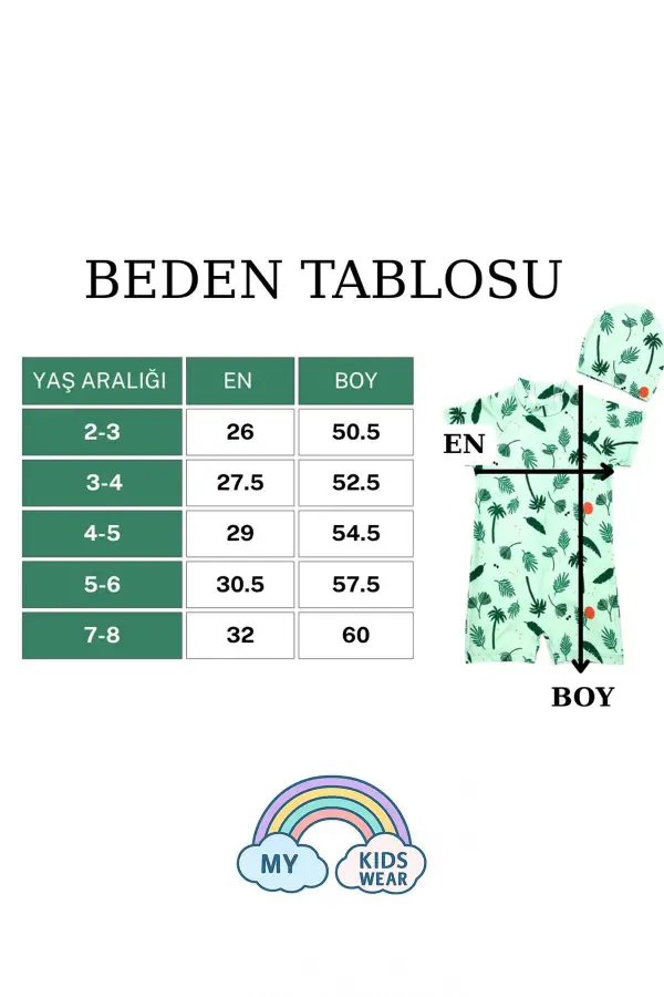 Boneli ,Pervaz Fermuarlı ,Güneş Korumalı Erkek Çocuk Tulum Mayo