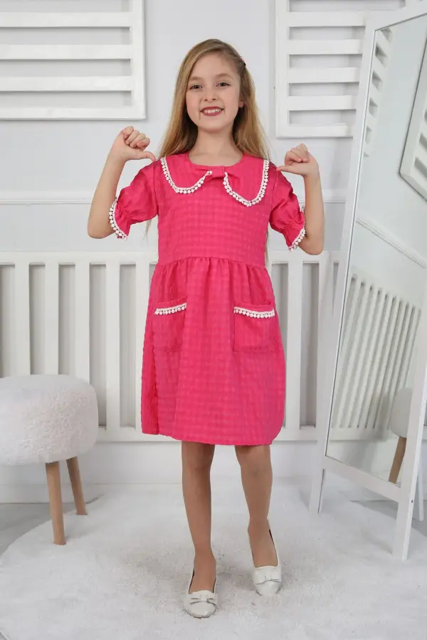 Gofre Kumaş Kız Çocuk Elbise