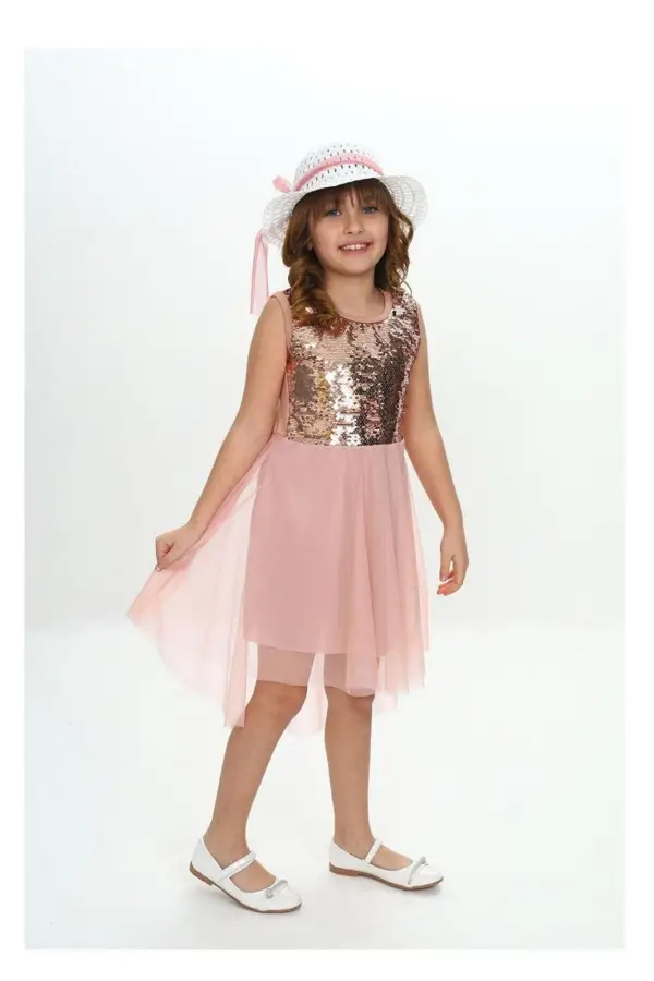 Kız Çocuk Şapka Ve Payetli Elbise