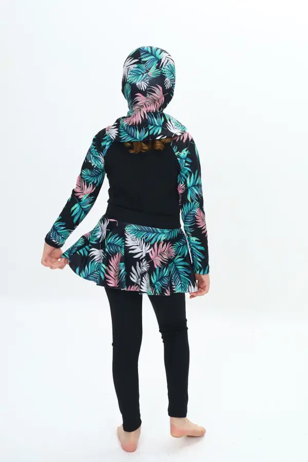 Üç Parça Kız Çocuk Haşema, Tesettür, Etekli, Kapalı Mayo