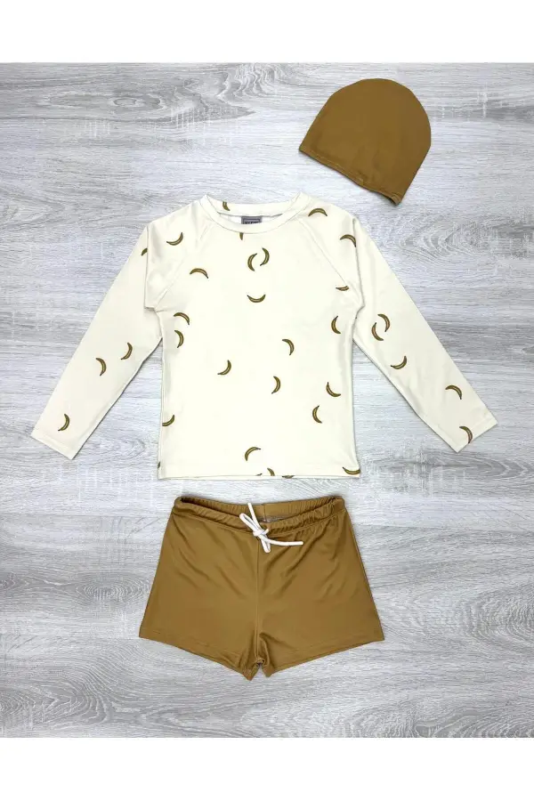 Boneli Bağcıklı Uzun Kol Güneş Korumalı Erkek Çocuk Mayo