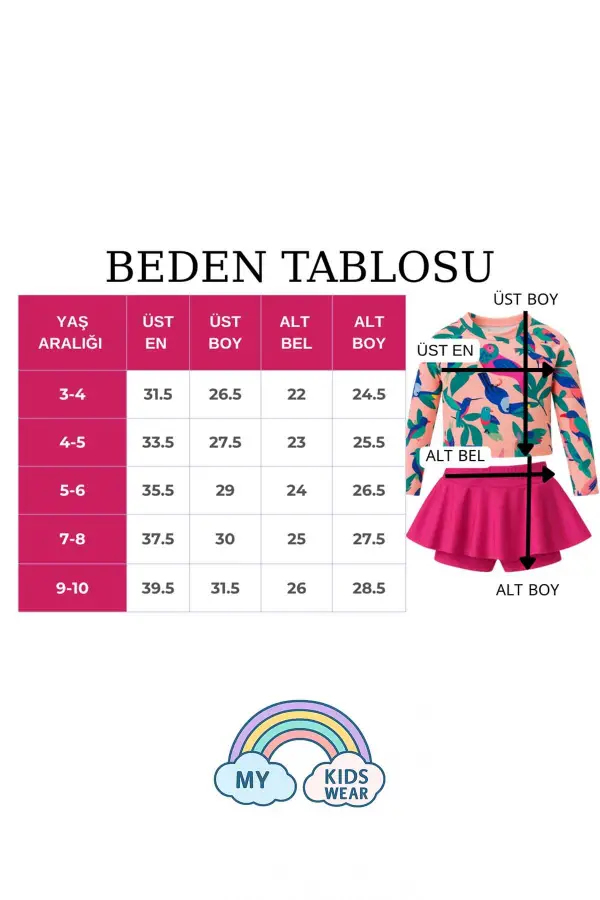 Etek Detaylı Kız Çocuk Renkli 2 li Mayo