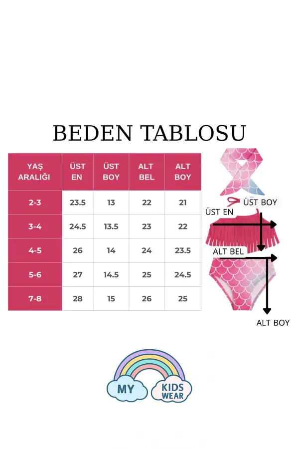 Bandanalı Fırfır Detaylı Yüksek Bel Kız Çocuk Mayo Takımı