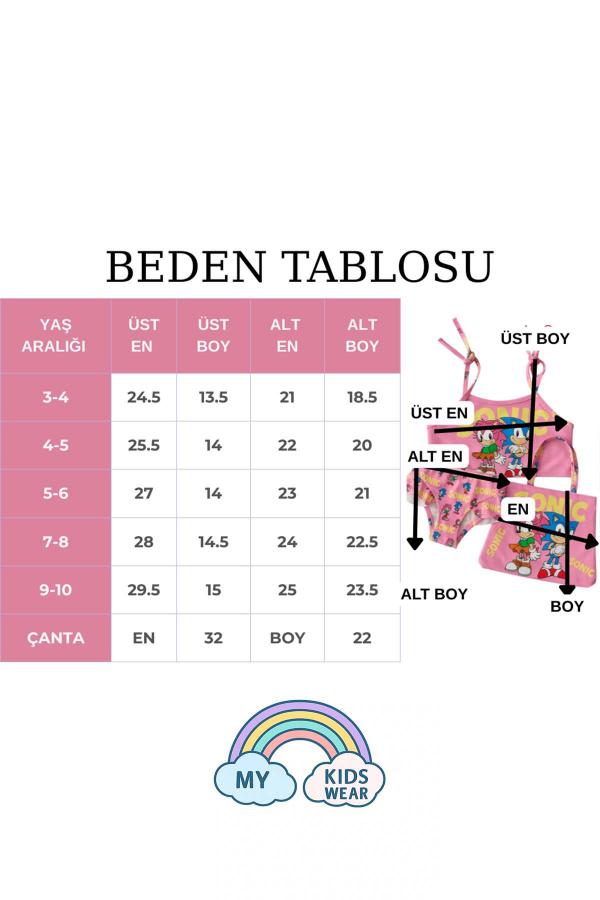 Kız Çocuk Üç Parça Çantalı Fırfırlı Bikini Takım 3-10 Yaş 11962