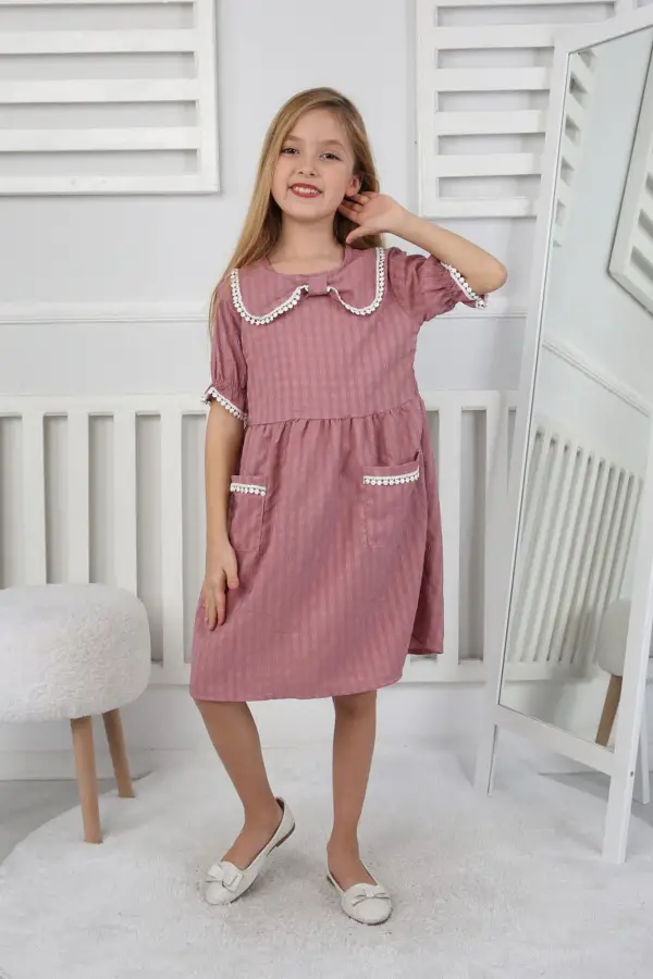 Gofre Kumaş Kız Çocuk Elbise