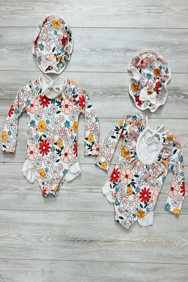 Şapkalı Sırtı Fırfırlı İp Askılı Çiçekli Mayo