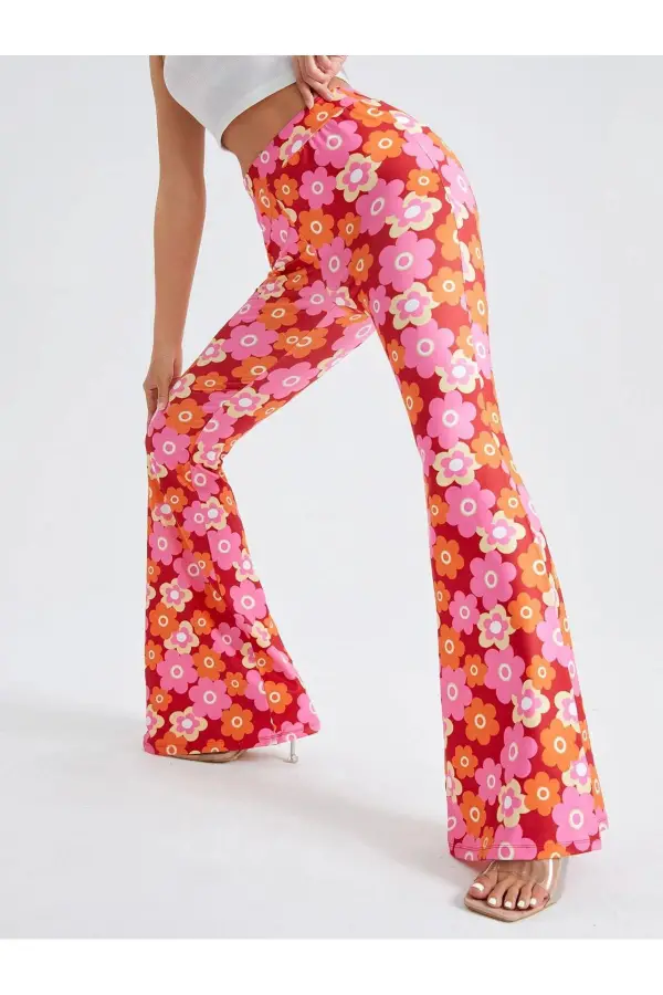 İspanyol Paça Dijital Baskılı Pantolon